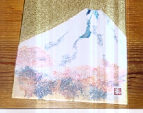 和紙絵で早春の富士